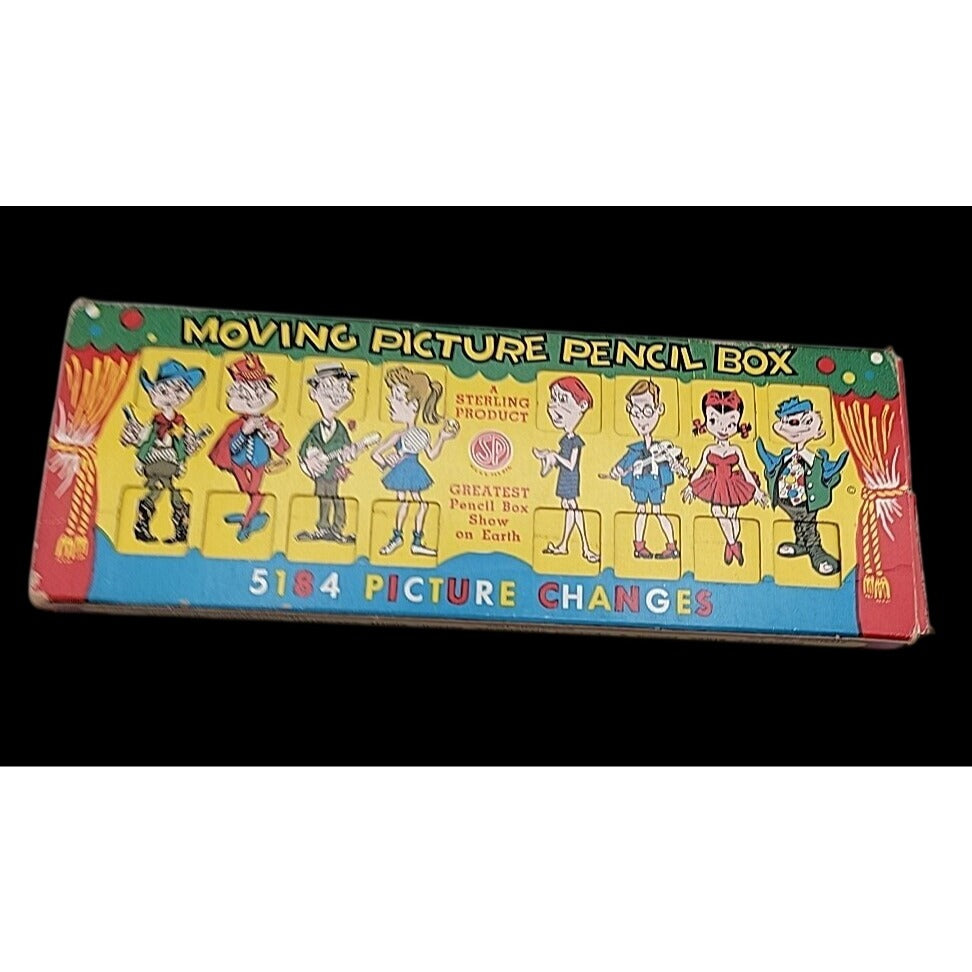 Sterling Moving Picture Pencil Box Lithographed Circus Illustration 1951 Vintage