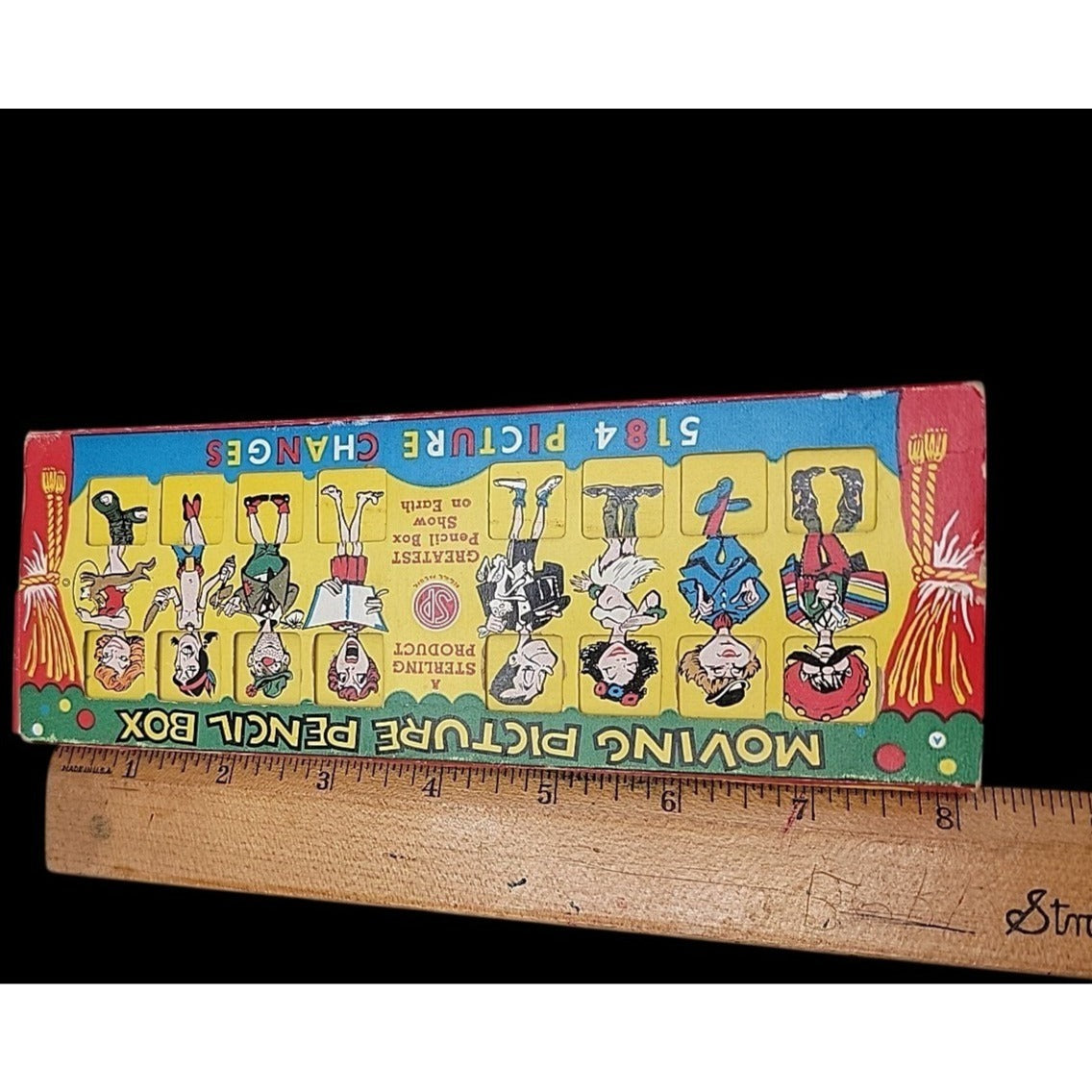 Sterling Moving Picture Pencil Box Lithographed Circus Illustration 1951 Vintage
