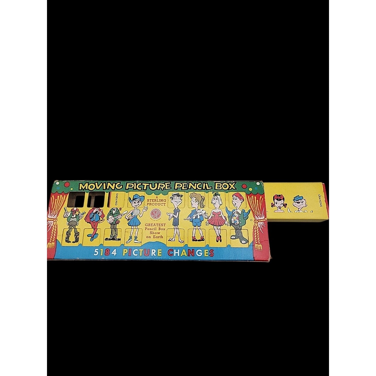 Sterling Moving Picture Pencil Box Lithographed Circus Illustration 1951 Vintage