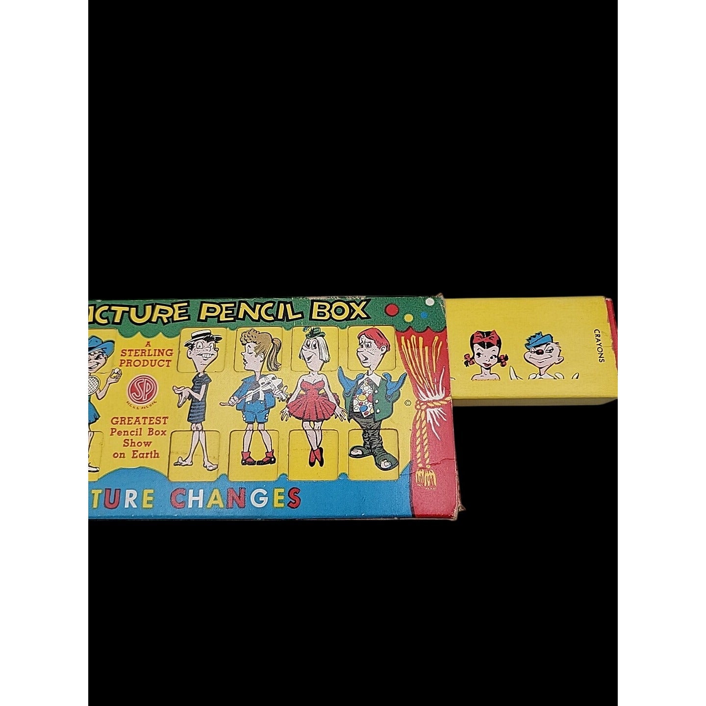 Sterling Moving Picture Pencil Box Lithographed Circus Illustration 1951 Vintage