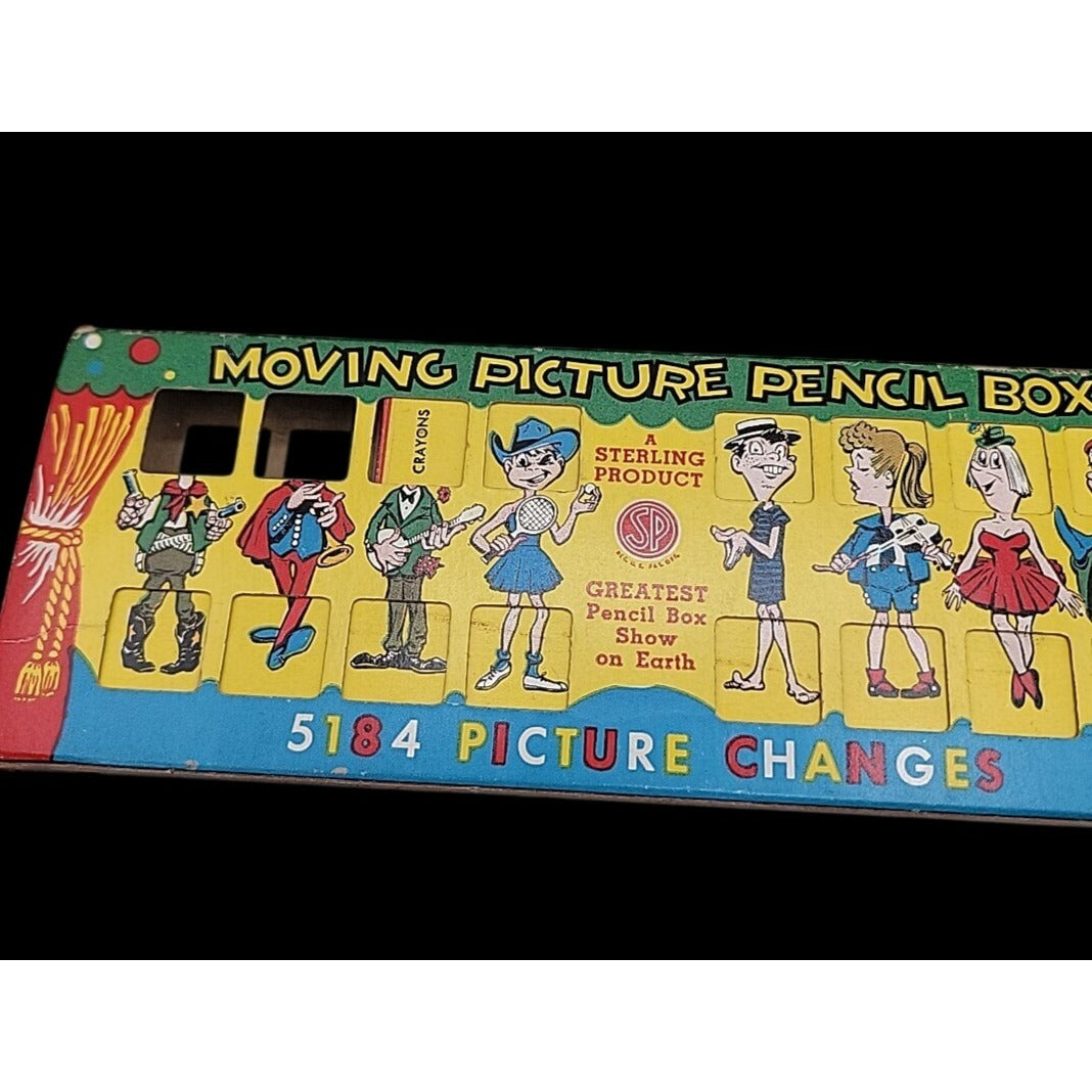 Sterling Moving Picture Pencil Box Lithographed Circus Illustration 1951 Vintage