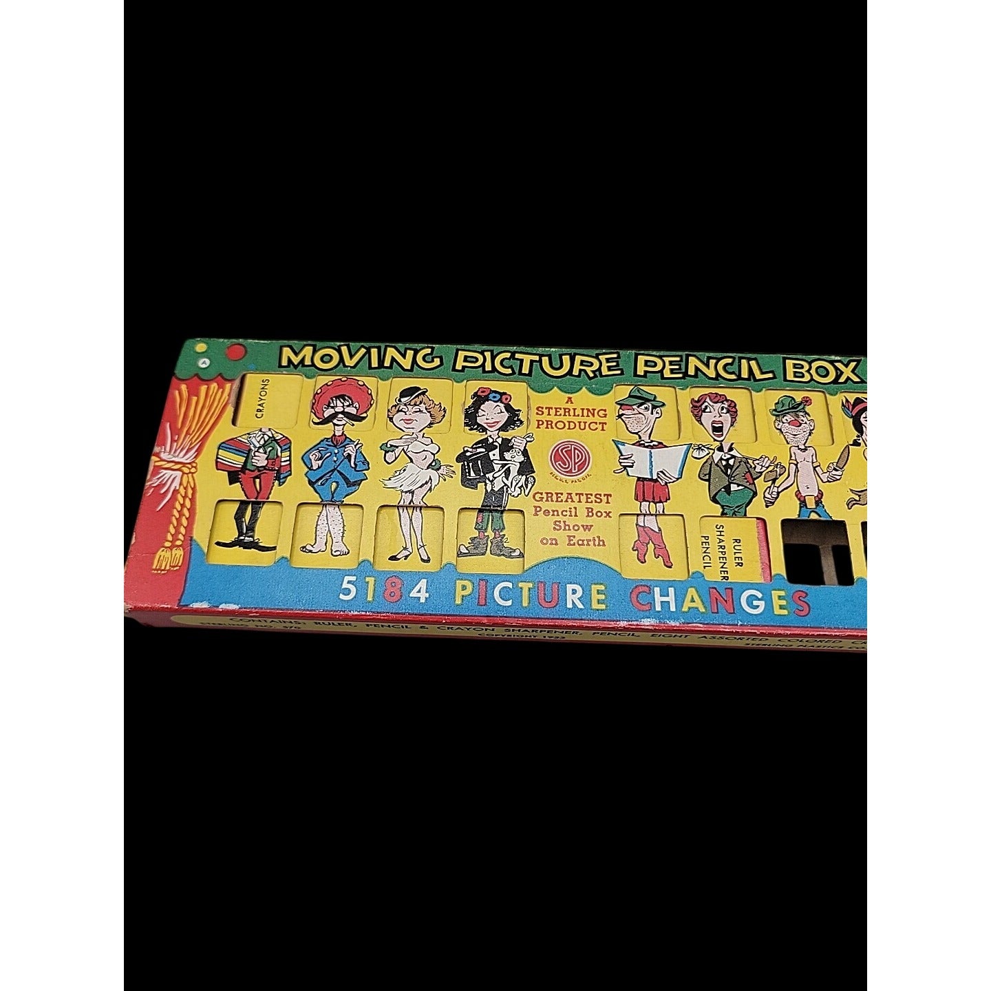 Sterling Moving Picture Pencil Box Lithographed Circus Illustration 1951 Vintage