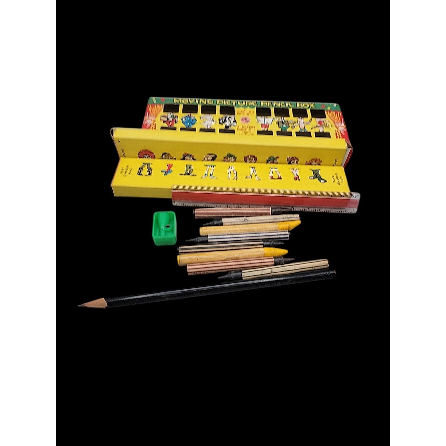 Sterling Moving Picture Pencil Box Lithographed Circus Illustration 1951 Vintage