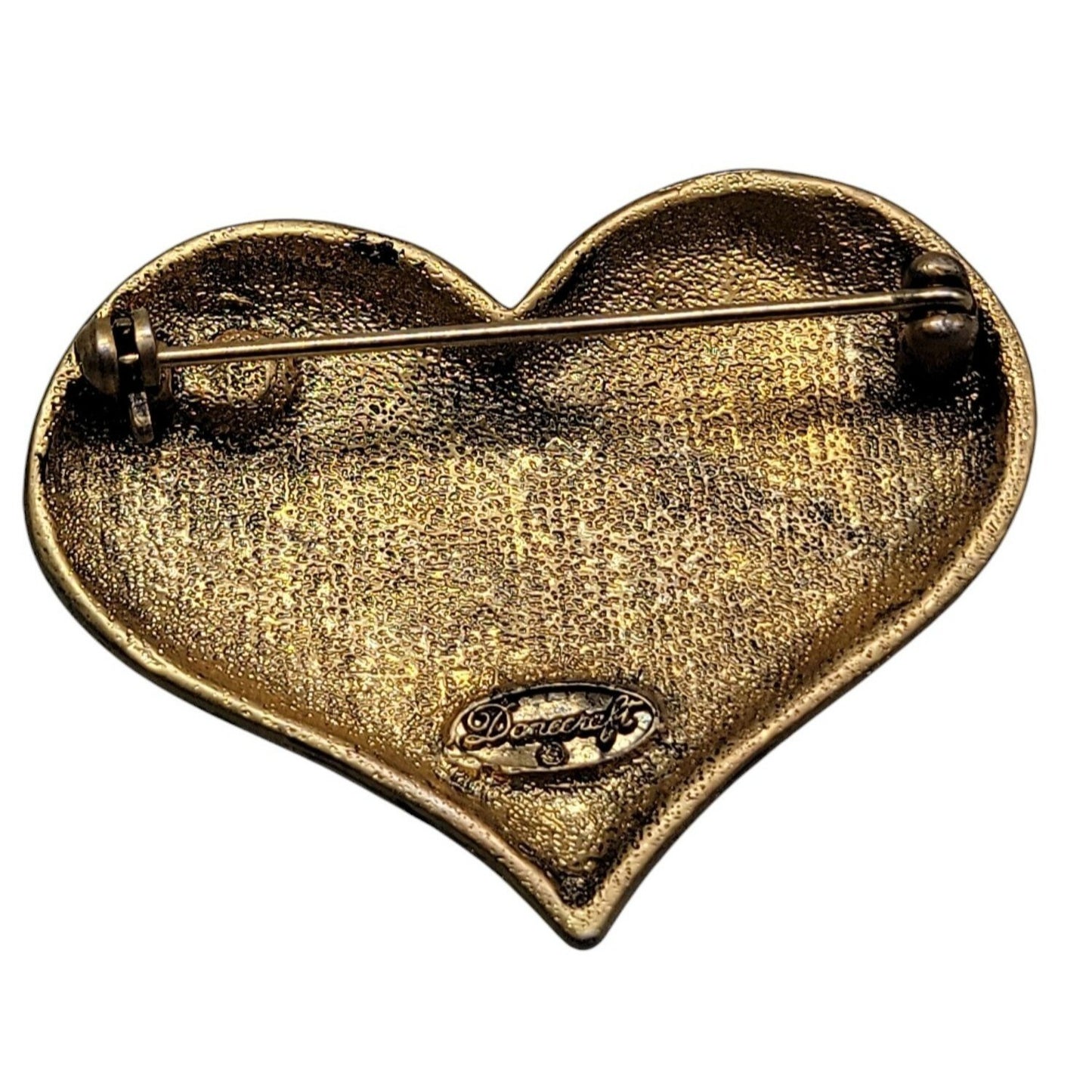 Danecraft Christmas Brooch Gilt Sterling Heart Rhinestone Accent Holiday Pin VTG