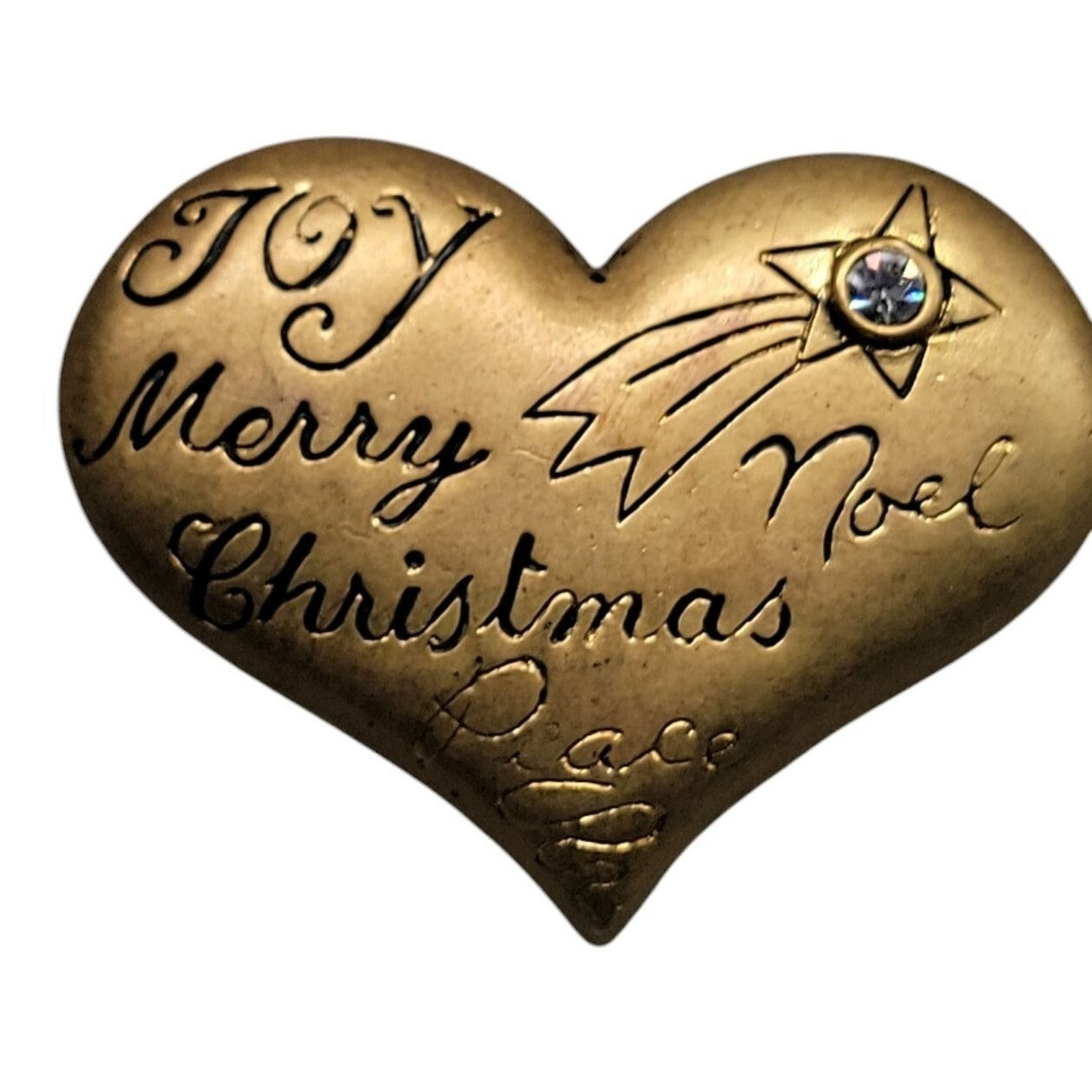 Danecraft Christmas Brooch Gilt Sterling Heart Rhinestone Accent Holiday Pin VTG