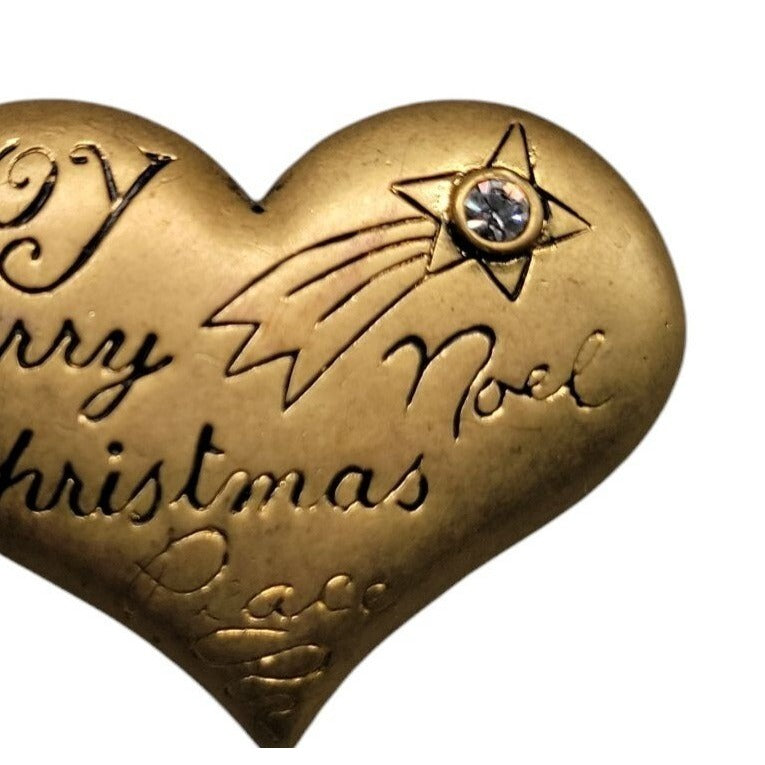 Danecraft Christmas Brooch Gilt Sterling Heart Rhinestone Accent Holiday Pin VTG