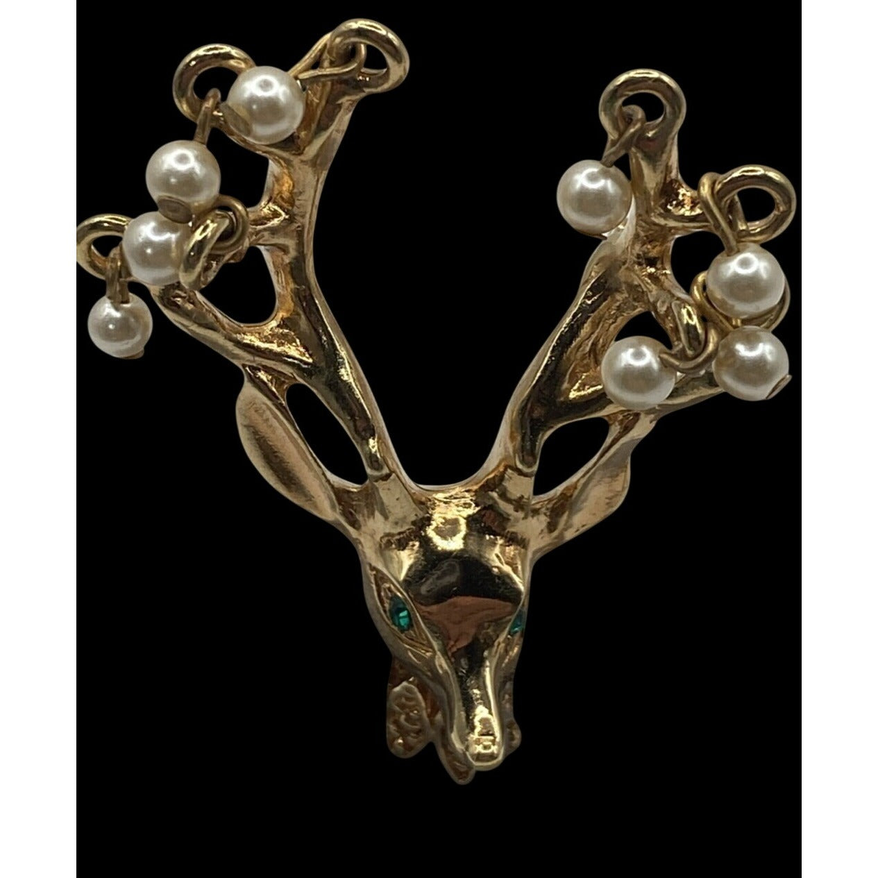 KJL Christmas Brooch Reindeer Dangling Pears Crystal Eyes Kenneth Jay Lane VTG
