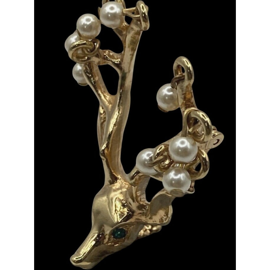 KJL Christmas Brooch Reindeer Dangling Pears Crystal Eyes Kenneth Jay Lane VTG