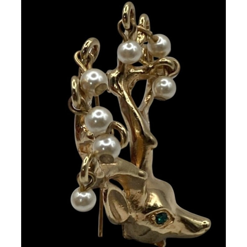 KJL Christmas Brooch Reindeer Dangling Pears Crystal Eyes Kenneth Jay Lane VTG