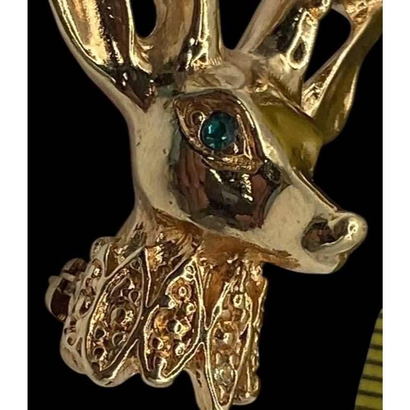 KJL Christmas Brooch Reindeer Dangling Pears Crystal Eyes Kenneth Jay Lane VTG