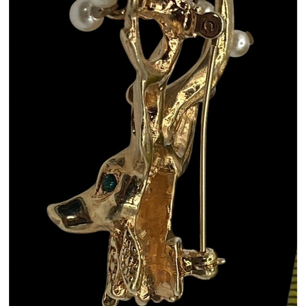 KJL Christmas Brooch Reindeer Dangling Pears Crystal Eyes Kenneth Jay Lane VTG