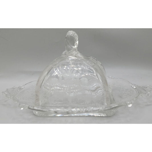 Heisey Orchid Square Covered Butter Dish Etch Patter 507 7.75"W 4"H 1940s Vtg