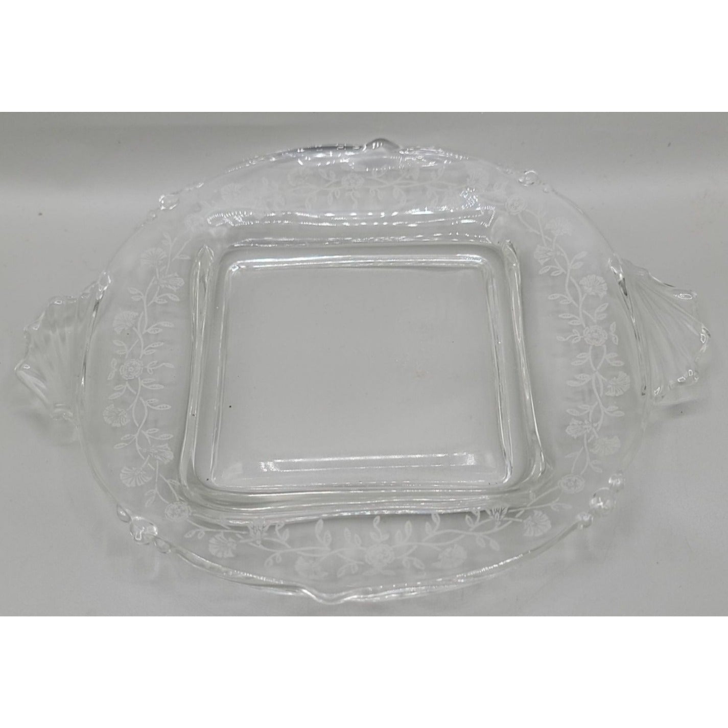Heisey Orchid Square Covered Butter Dish Etch Patter 507 7.75"W 4"H 1940s Vtg