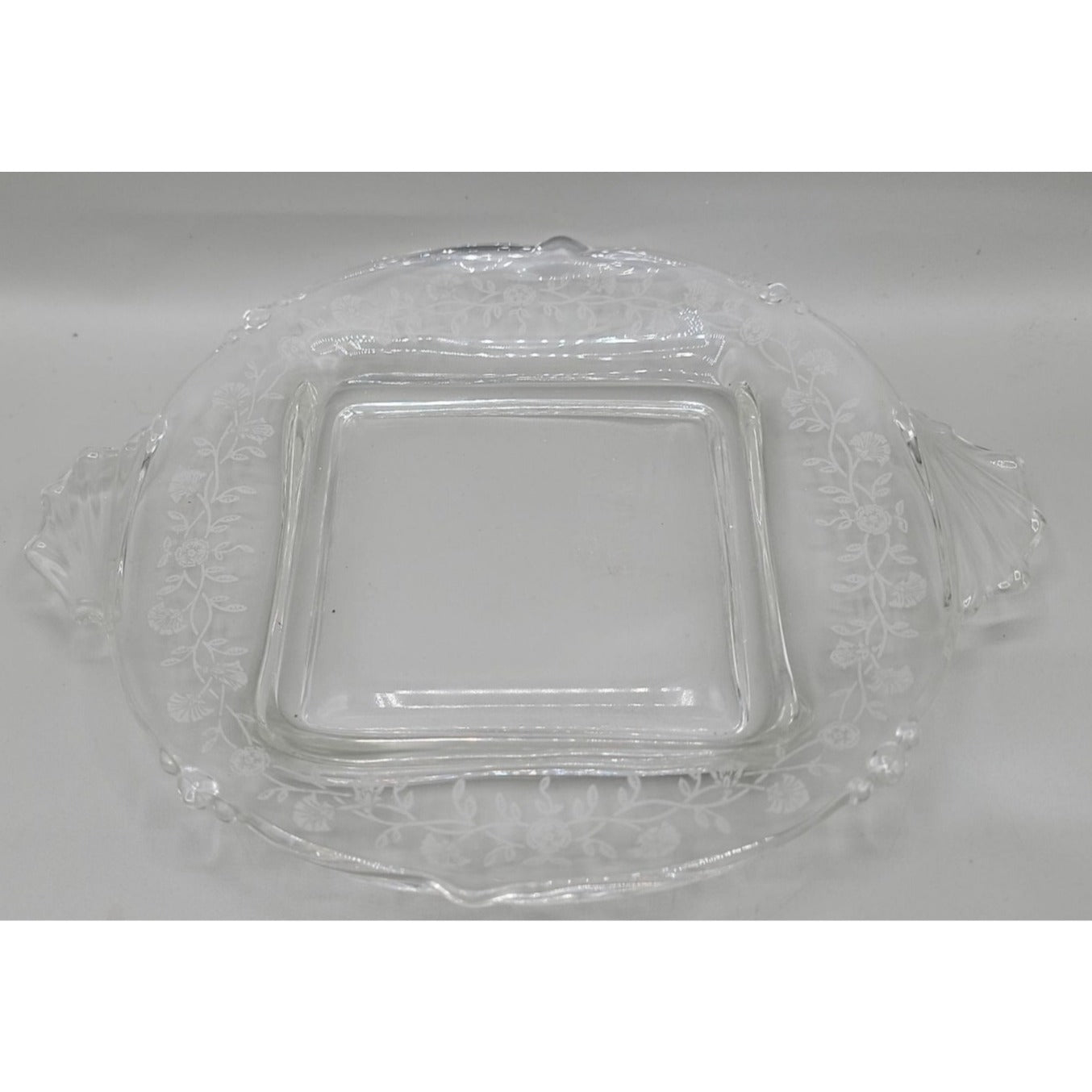 Heisey Orchid Square Covered Butter Dish Etch Patter 507 7.75"W 4"H 1940s Vtg