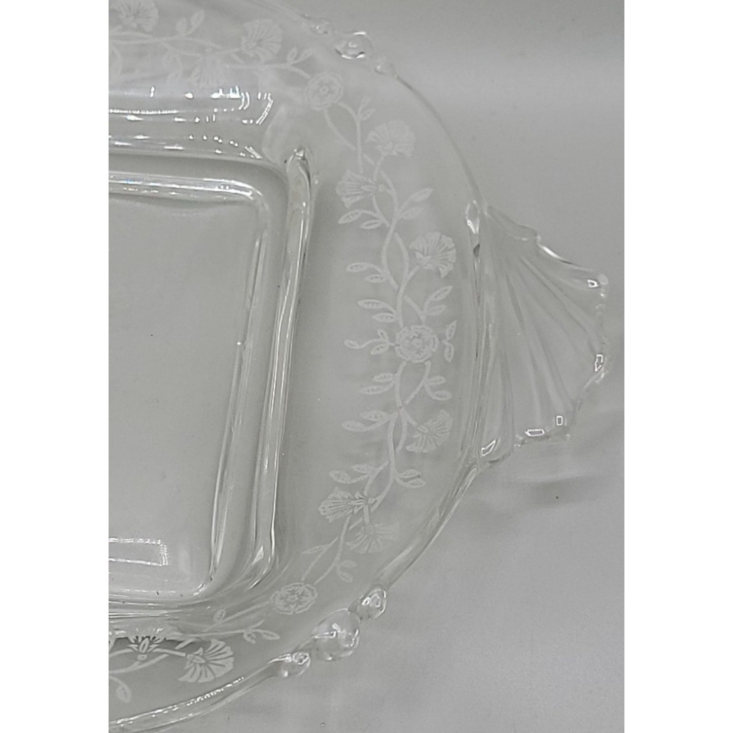 Heisey Orchid Square Covered Butter Dish Etch Patter 507 7.75"W 4"H 1940s Vtg