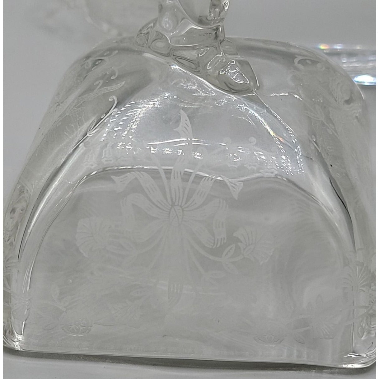 Heisey Orchid Square Covered Butter Dish Etch Patter 507 7.75"W 4"H 1940s Vtg