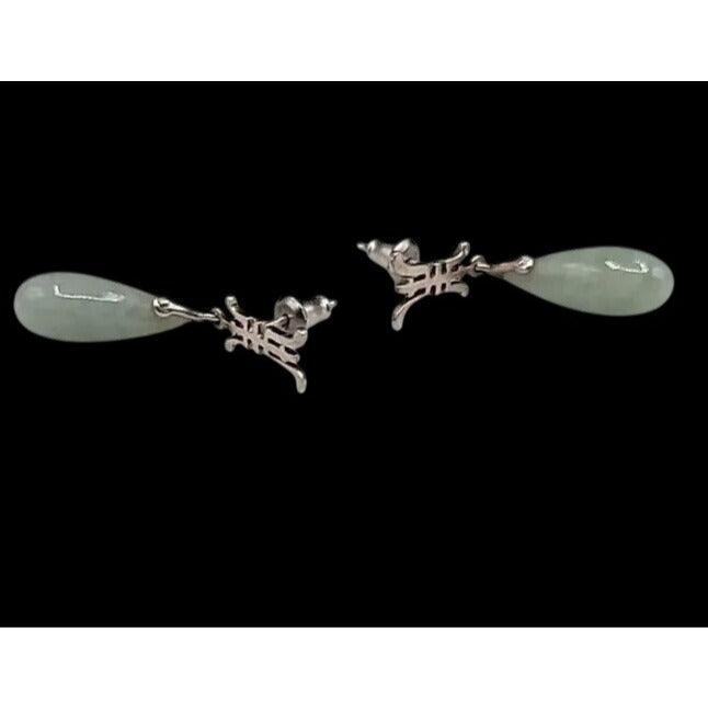 Sterling Silver Jade Fortune Necklace & Earrings Set in Kay Jewelers Box 17”