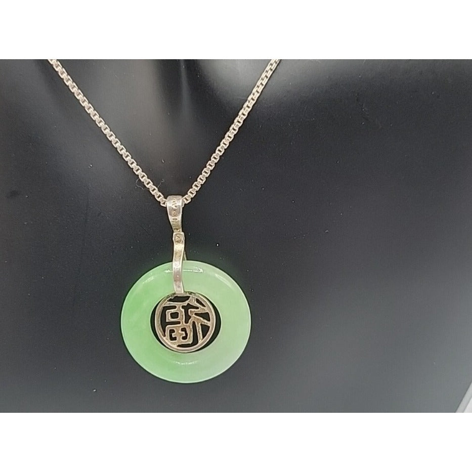 Sterling Silver Jade Fortune Necklace & Earrings Set in Kay Jewelers Box 17”