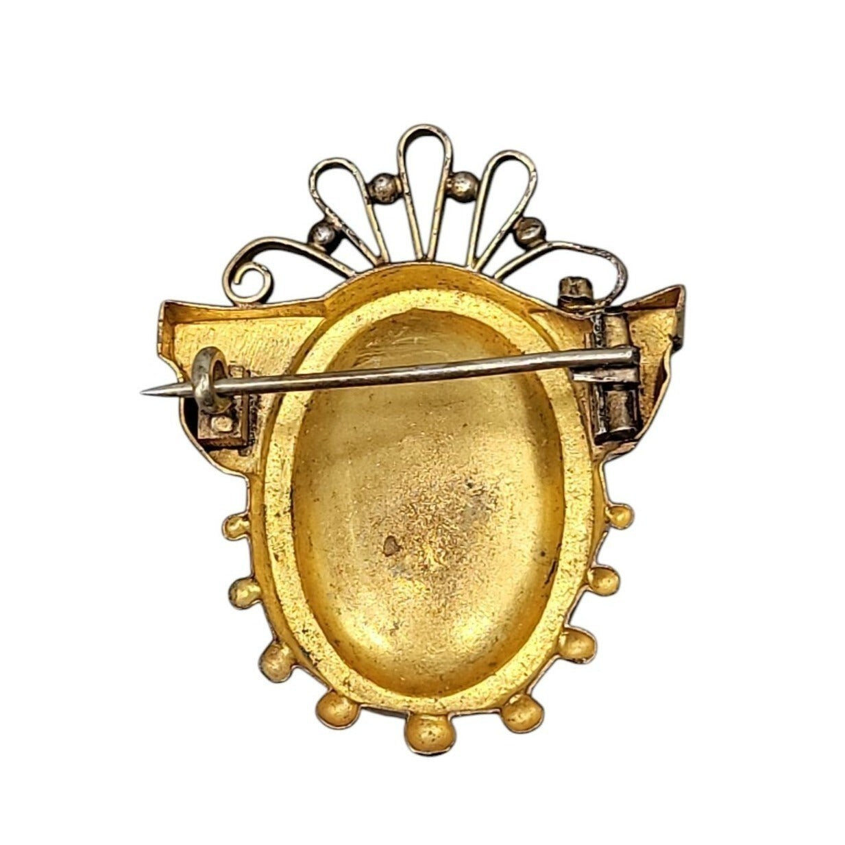 Antique Victorian Carnelian Carved Cameo Brooch Gold Plated Seed Pearl Accents