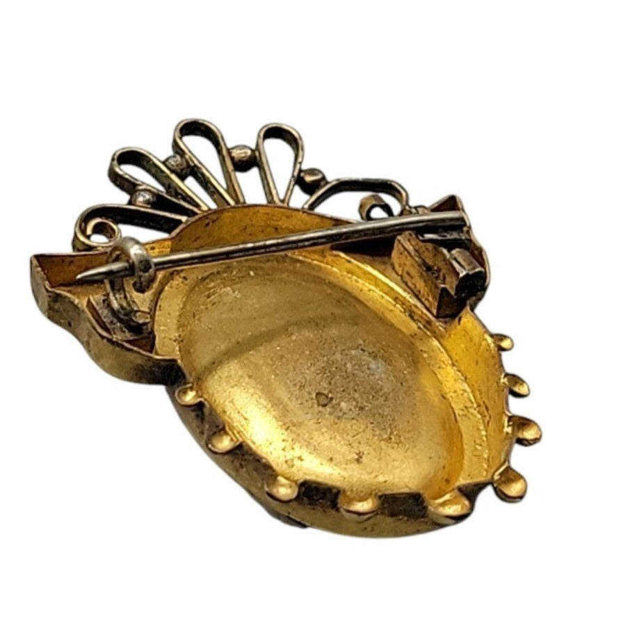 Antique Victorian Carnelian Carved Cameo Brooch Gold Plated Seed Pearl Accents