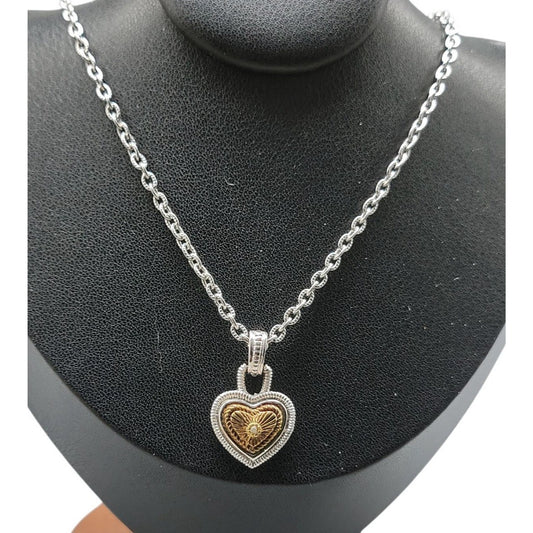 Vintage Diamonds International Two Tone Heart Pendant Necklace Silver Gold