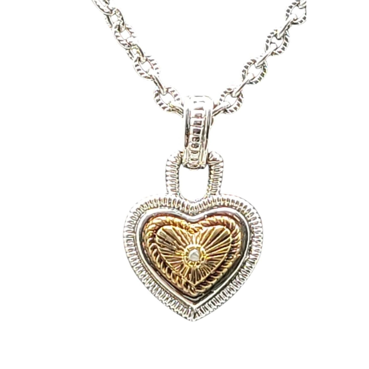 Vintage Diamonds International Two Tone Heart Pendant Necklace Silver Gold