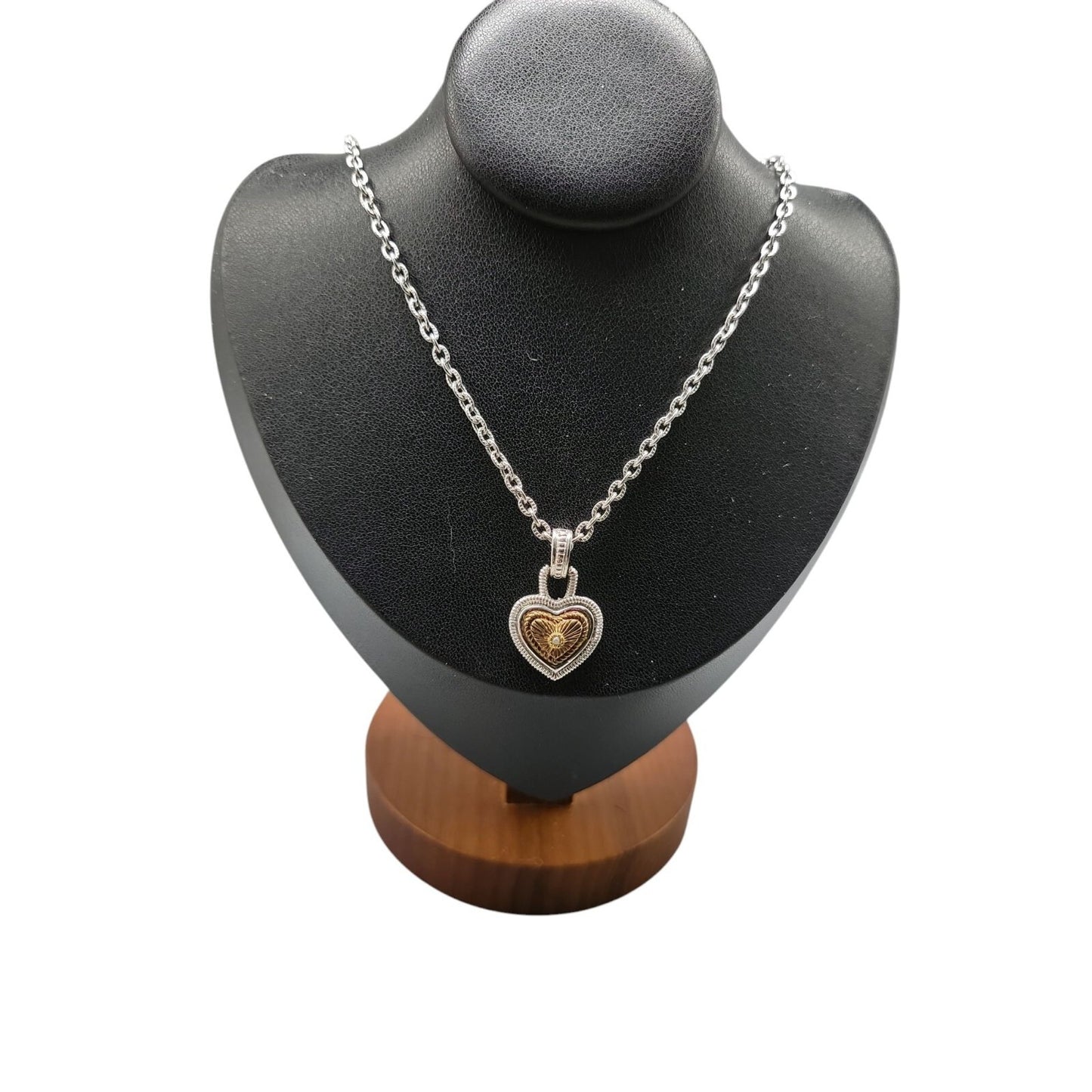 Vintage Diamonds International Two Tone Heart Pendant Necklace Silver Gold