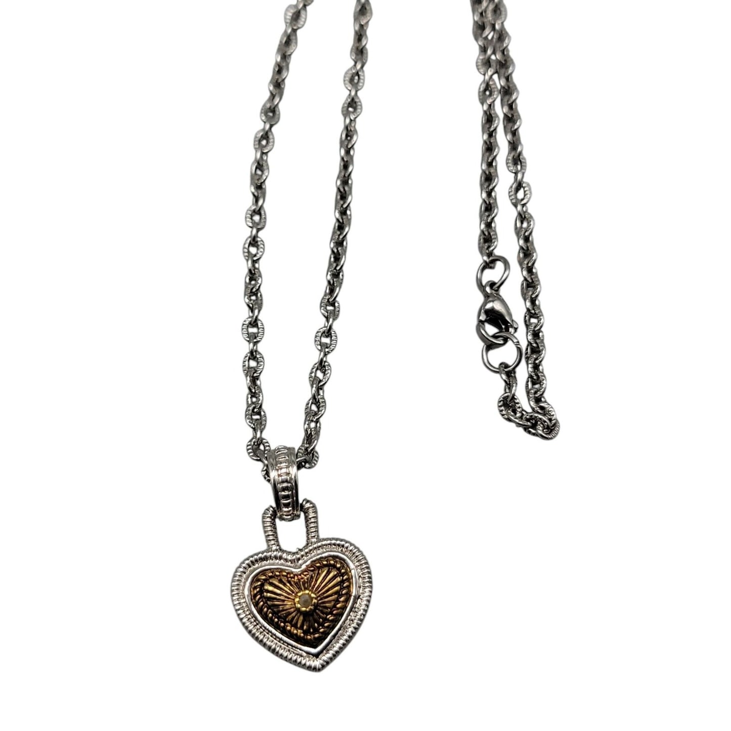 Vintage Diamonds International Two Tone Heart Pendant Necklace Silver Gold