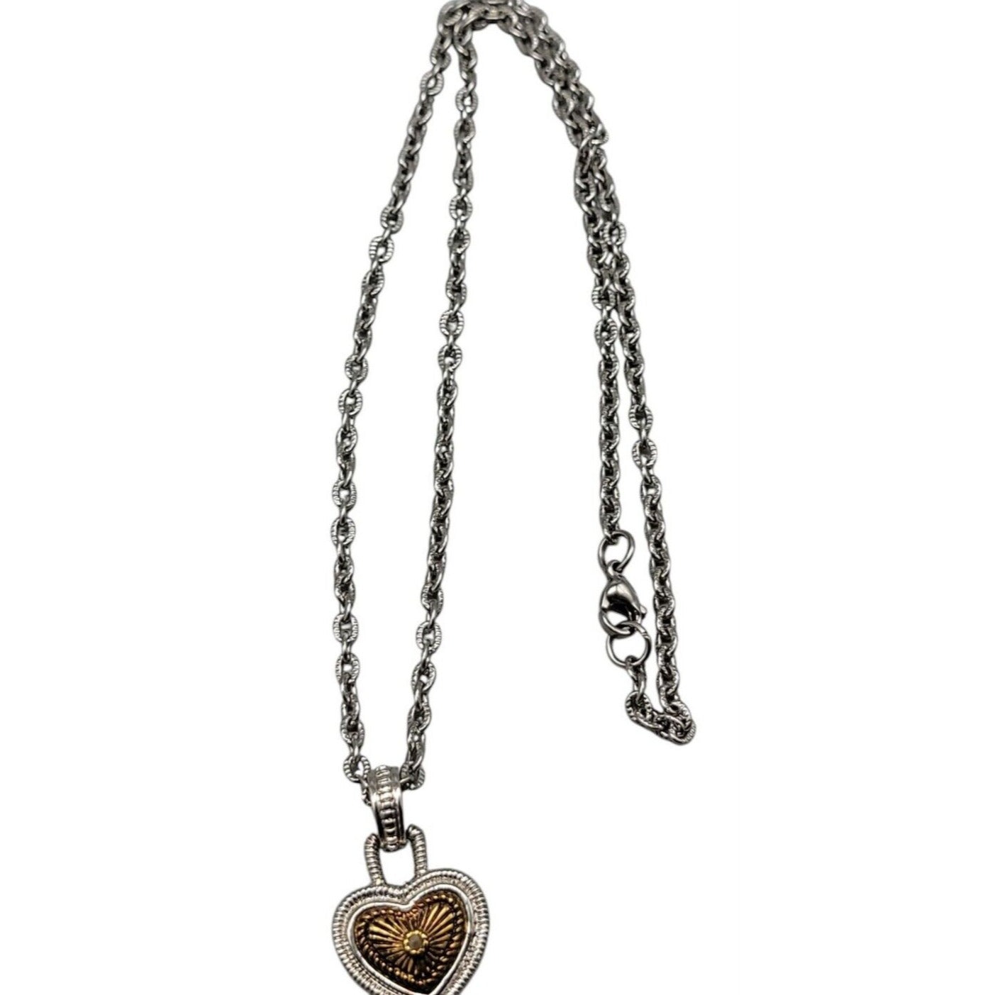 Vintage Diamonds International Two Tone Heart Pendant Necklace Silver Gold