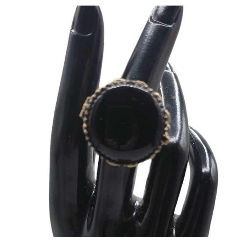 Lucky Brand Ring Faux Onyx Large Cocktail Black Agate Antiqued Gold Tone Size 6