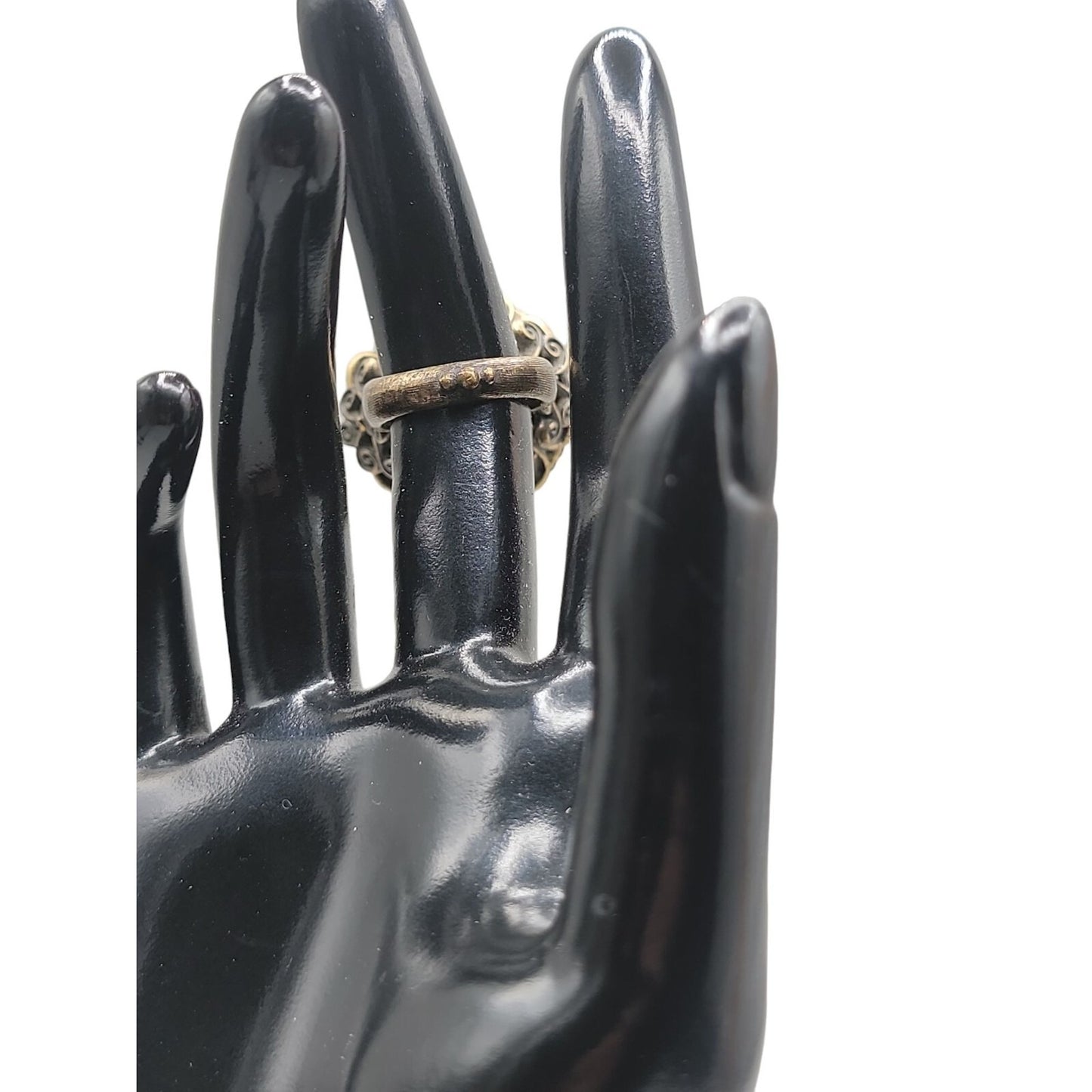 Lucky Brand Ring Faux Onyx Large Cocktail Black Agate Antiqued Gold Tone Size 6