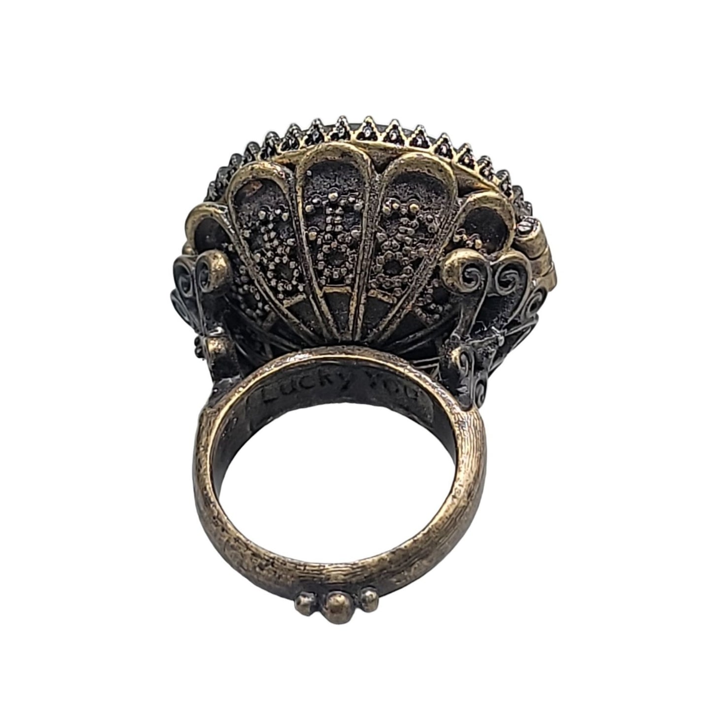 Lucky Brand Ring Faux Onyx Large Cocktail Black Agate Antiqued Gold Tone Size 6