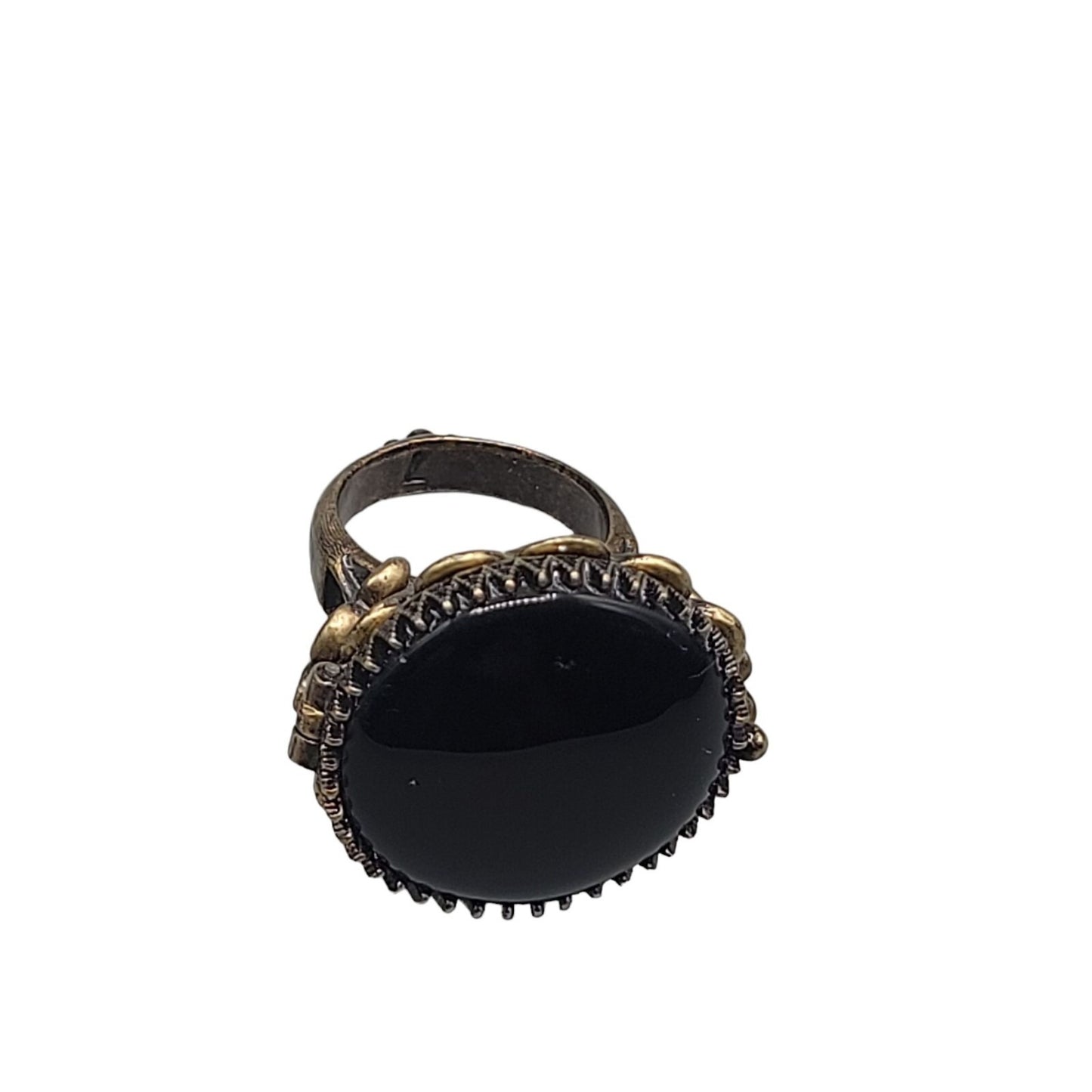 Lucky Brand Ring Faux Onyx Large Cocktail Black Agate Antiqued Gold Tone Size 6