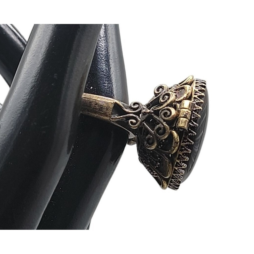 Lucky Brand Ring Faux Onyx Large Cocktail Black Agate Antiqued Gold Tone Size 6