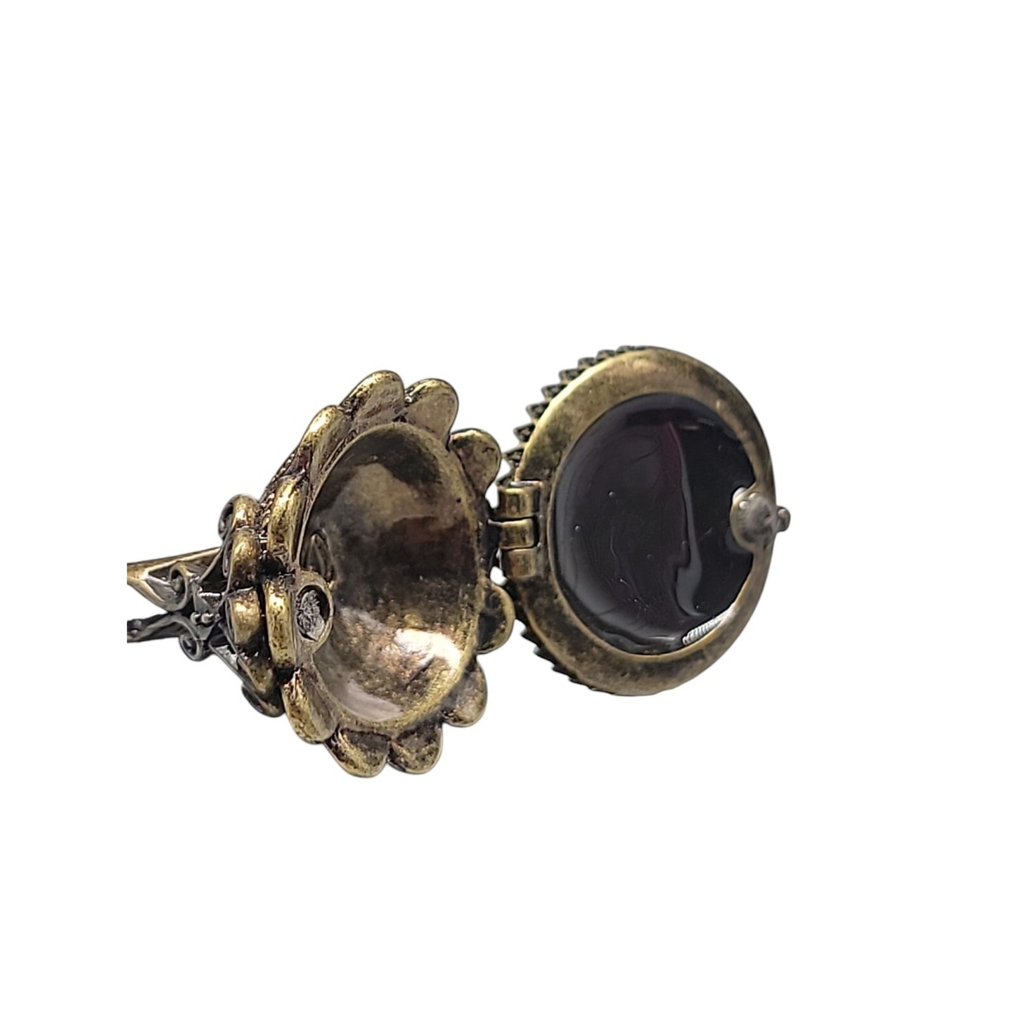 Lucky Brand Ring Faux Onyx Large Cocktail Black Agate Antiqued Gold Tone Size 6