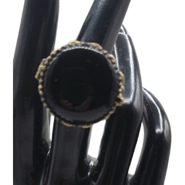 Lucky Brand Ring Faux Onyx Large Cocktail Black Agate Antiqued Gold Tone Size 6