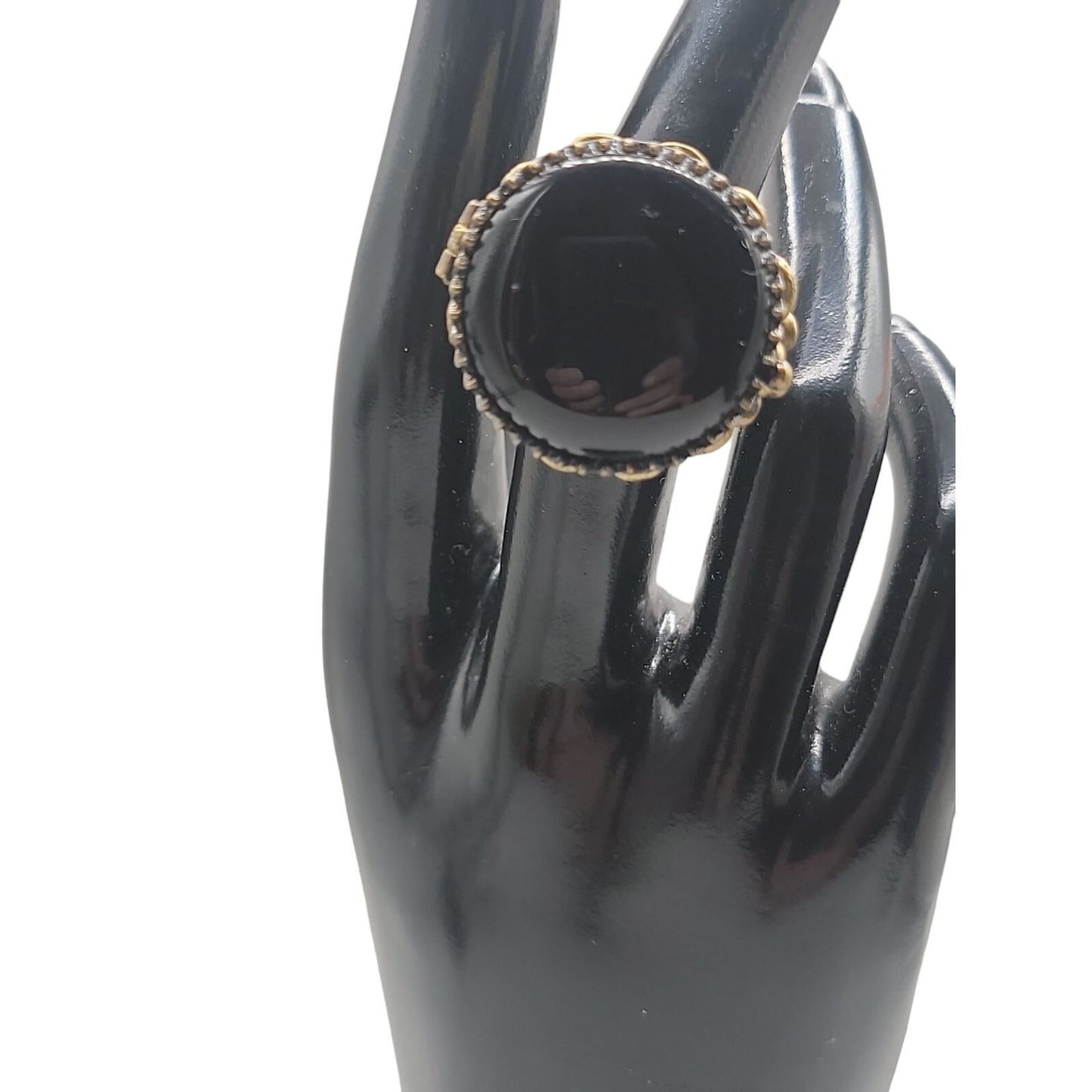 Lucky Brand Ring Faux Onyx Large Cocktail Black Agate Antiqued Gold Tone Size 6