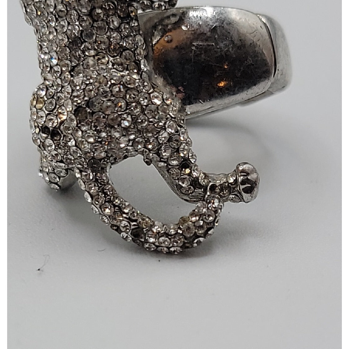 Vintage Crystal Pave Panther Stretch Ring Silver Tone Black Rhinestone Eyes